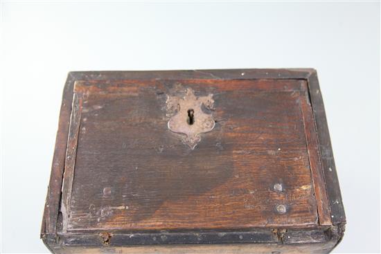 A 17th century walnut and ebony table top cabinet, width 10.25 depth 8.5in. height 7in.